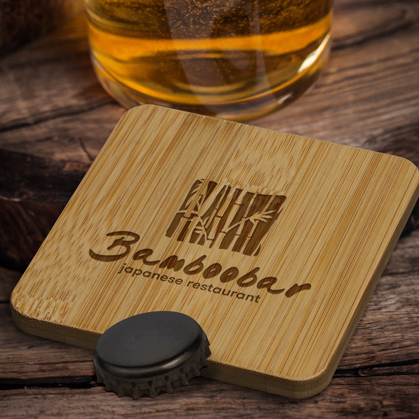 Bamboo Bottle Opener Coaster – Square Design