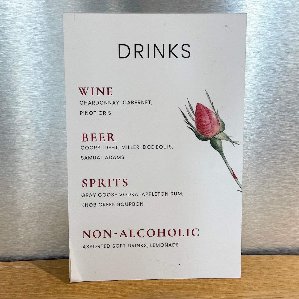 Wedding Drinks menu (PVC Board)